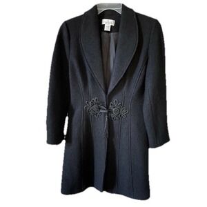Soft Surroundings Black Wool Coat Shawl Collar Frog Closure with Tassel Med